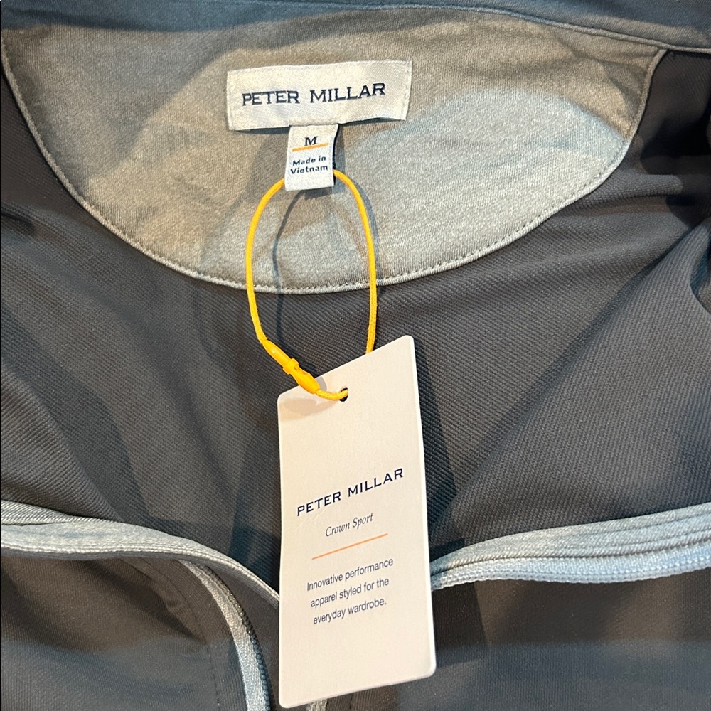 Peter Millar Size Medium Iron Galway Stretch Loop Terry Quarter Zip Vest NWT - Picture 5 of 6